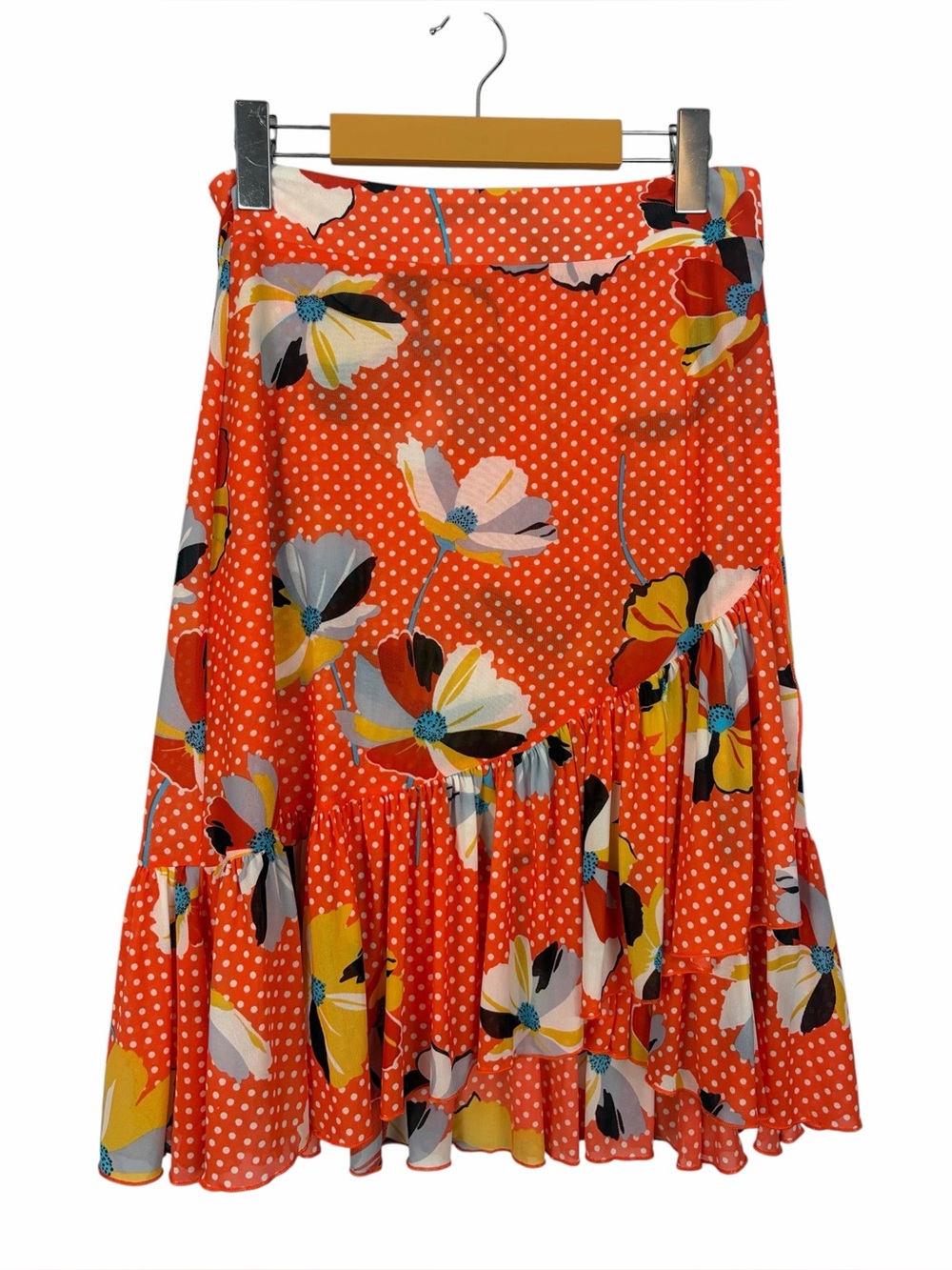 Cabi Tango Skirt #6199 Floral Polka Dot Wrap Midi Skirt Orange Size Medium